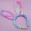 Fuzzy Rainbow Tie Dye Glitter Bunny Ears Easter Headband