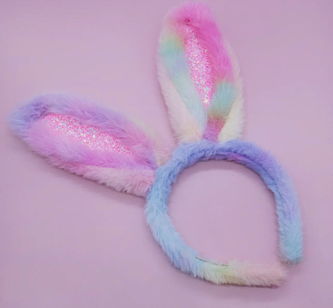 Fuzzy Rainbow Tie Dye Glitter Bunny Ears Easter Headband