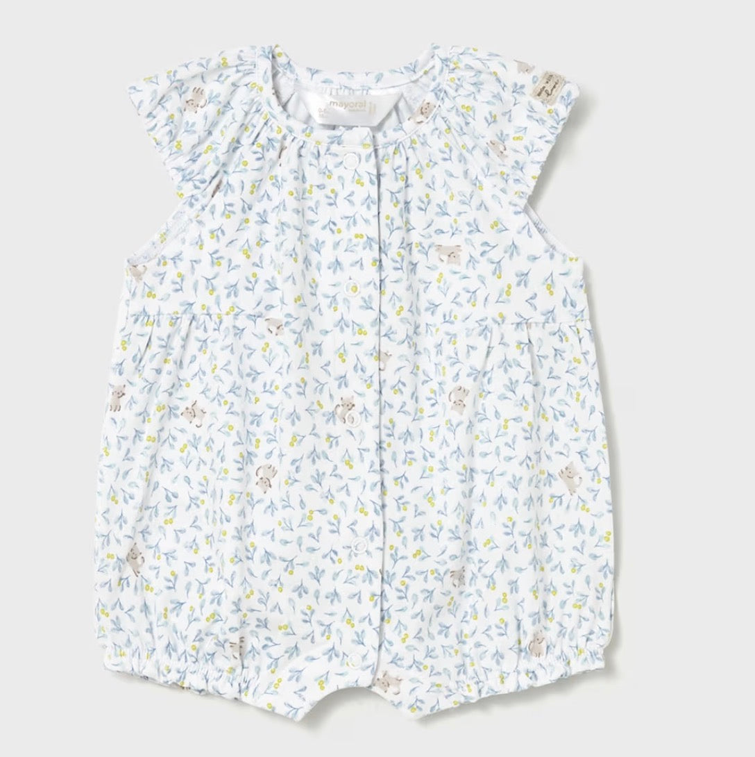 Mayoral Baby Blue & Yellow Floral Print Romper