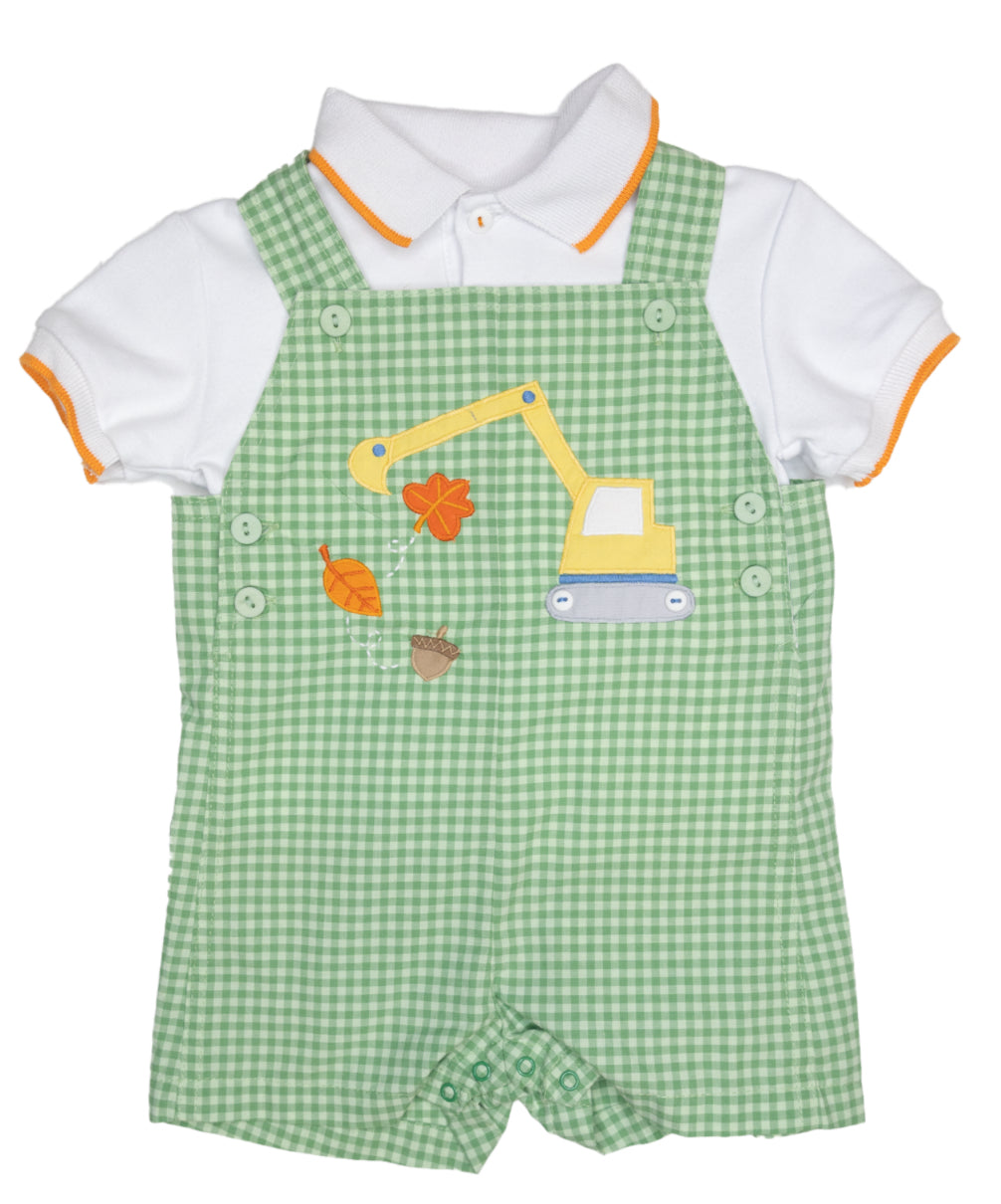 Green Gingham Fall Crane Short-all Set