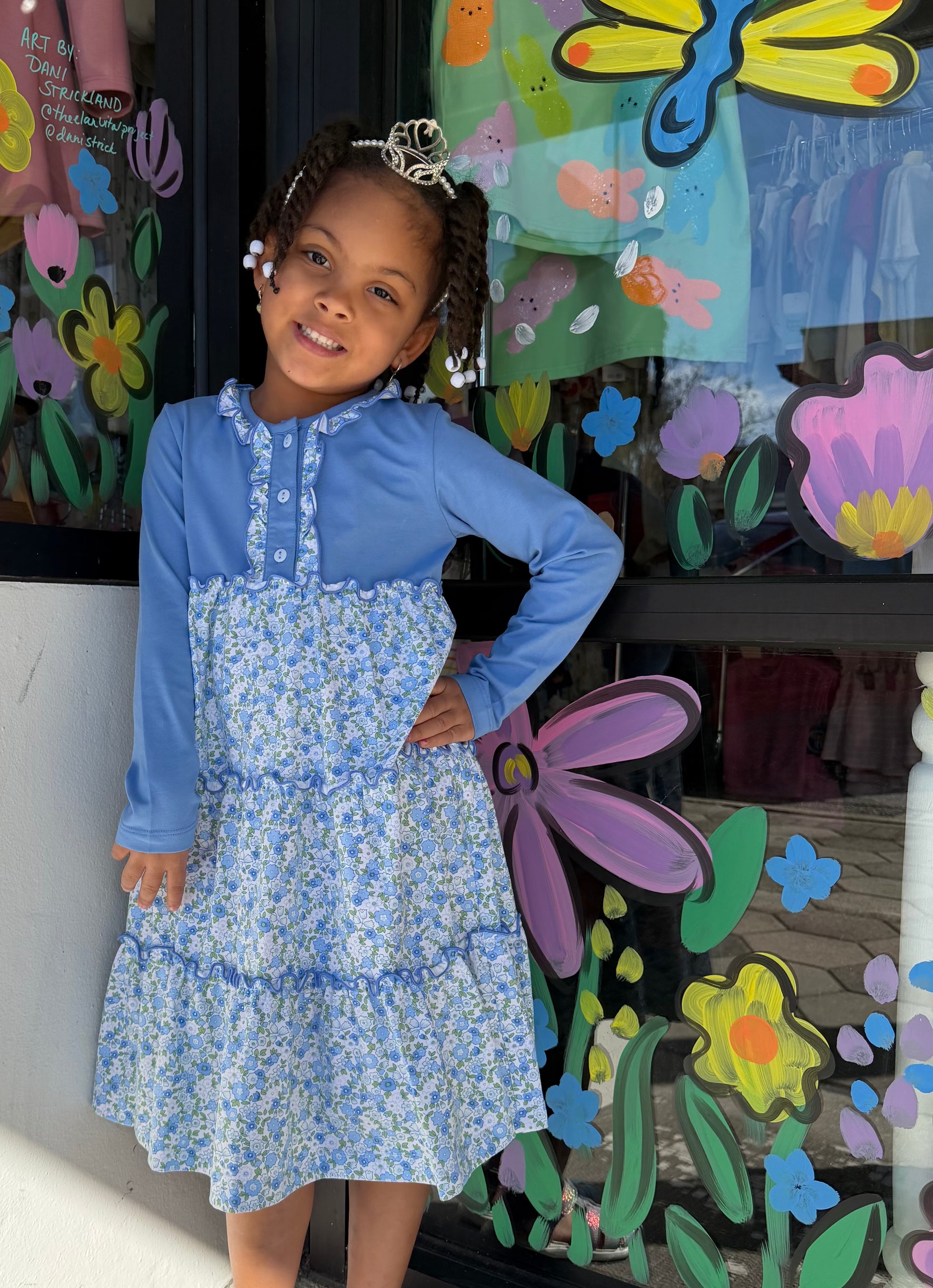 Ishtex Blue Flower Tiered Dress