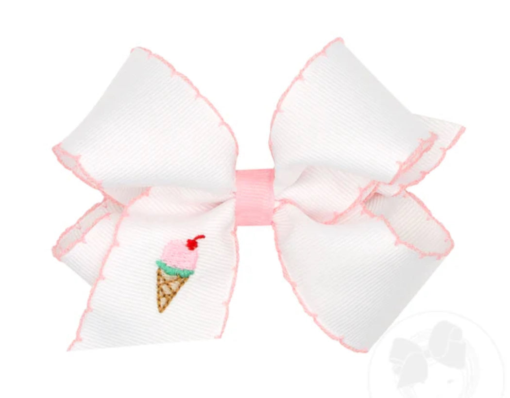 King Grosgrain Bows with Moonstitch Edge and Ice Cream Embroidery