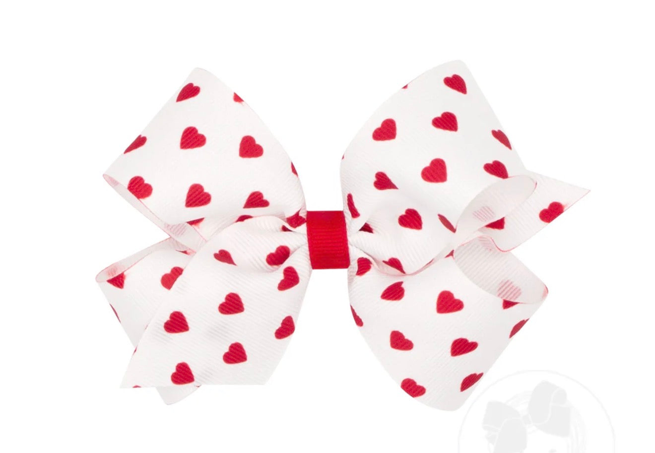 Wee Ones Heart Print Grosgrain Bow-Medium