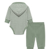 Hooded Body Suit Set-Sage Green Stripe