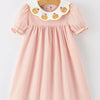 Halloween Pumpkin Appliqué Girls Puff Sleeve Dress