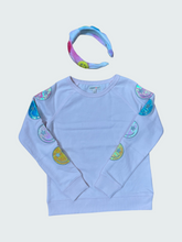 Load image into Gallery viewer, Paperflower Star Eye Happy Face Crop Tween Sweatshirt
