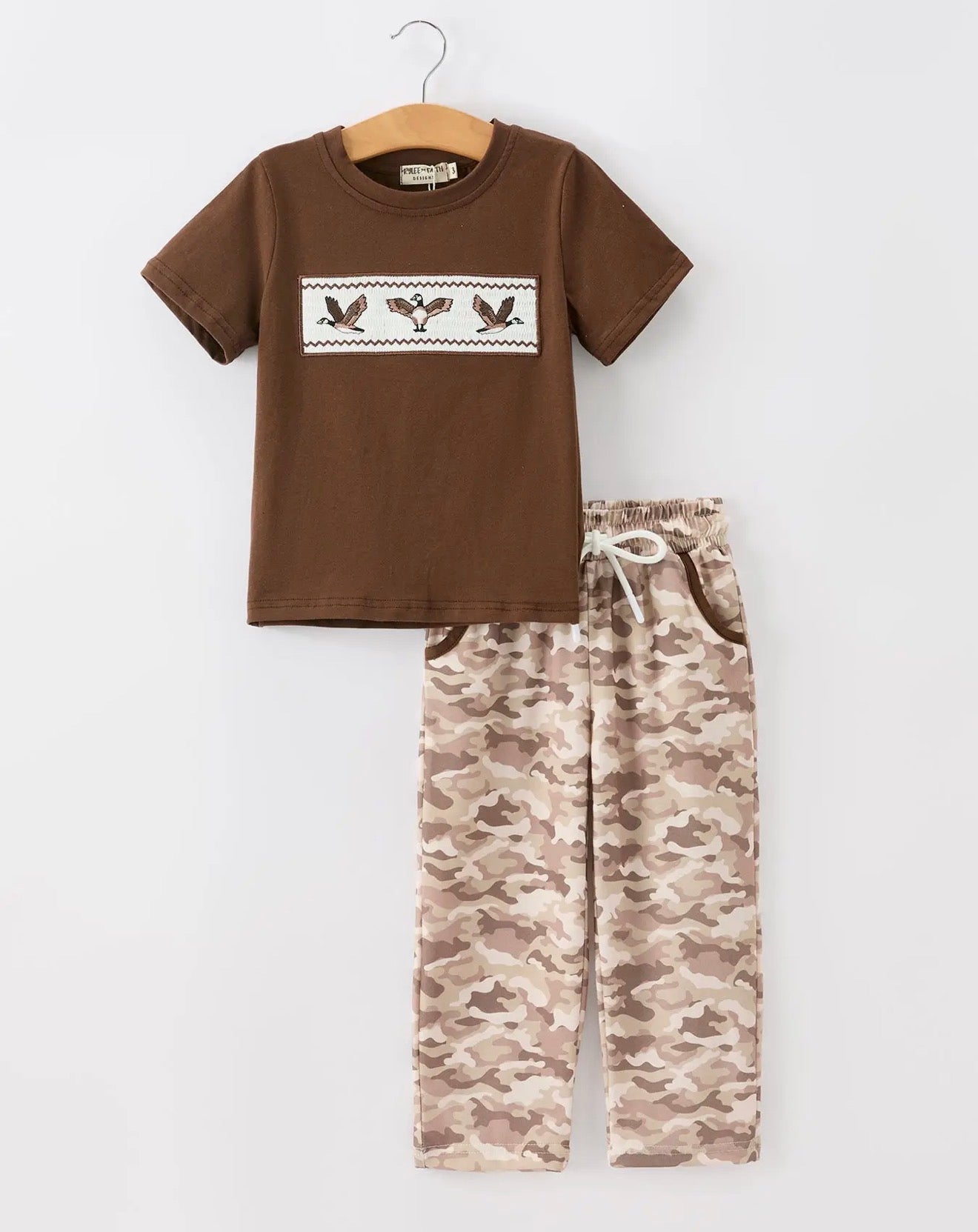 Duck Embroidery Camo Boy Pant Set