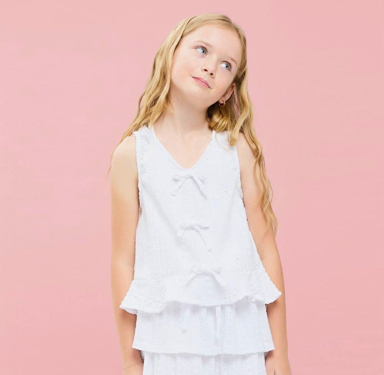Embroidered eyelet, tiered ruffled skort set