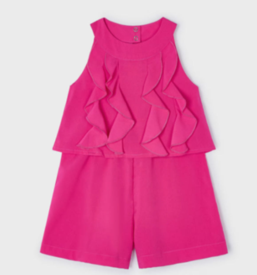 Mayoral Girls Pink Ruffled Crêpe Playsuit