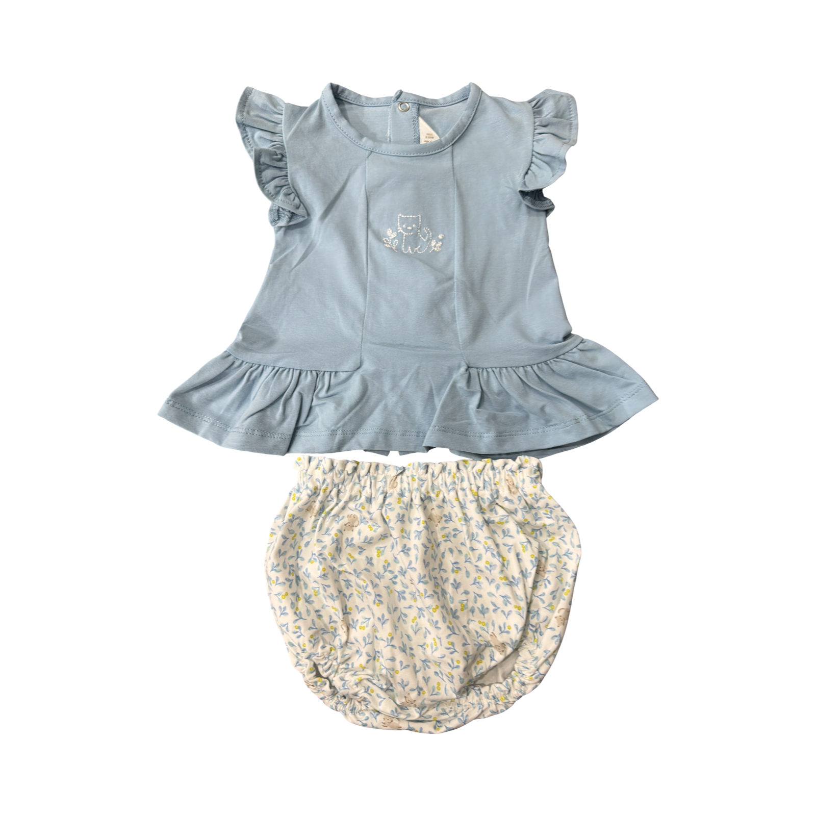 Baby Girl Kitty Cat Embroidery Short Set