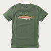Boys' Short Sleeve Cotton T-shirt in Hedge Green with Rainbow Trout Fish