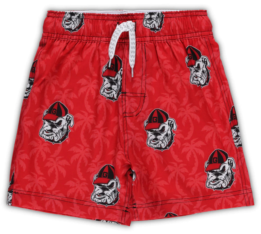 Wes & Willy Georgia Bulldog Boys Palm Swim Trunk Cherry Red