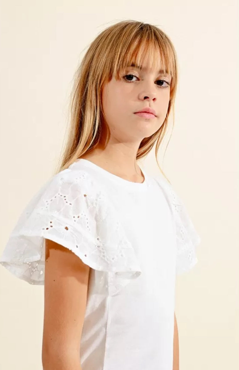 Molly Bracken Shirt with English 
Lace Sleeves-White