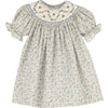 Luli & Me Girls Blue Mulberry Floral Smocked Bishop Dress