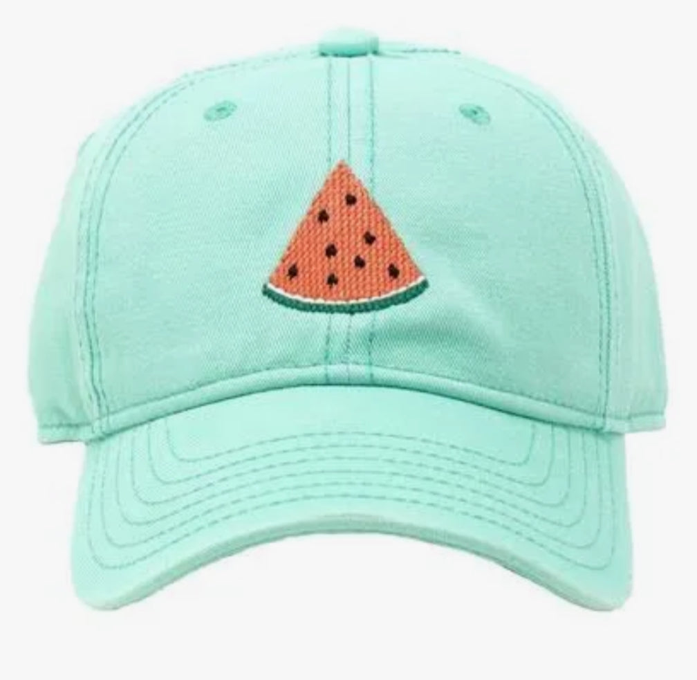 Harding Lane Needle Point Kids Baseball Hat -Watermelon On Keys Green