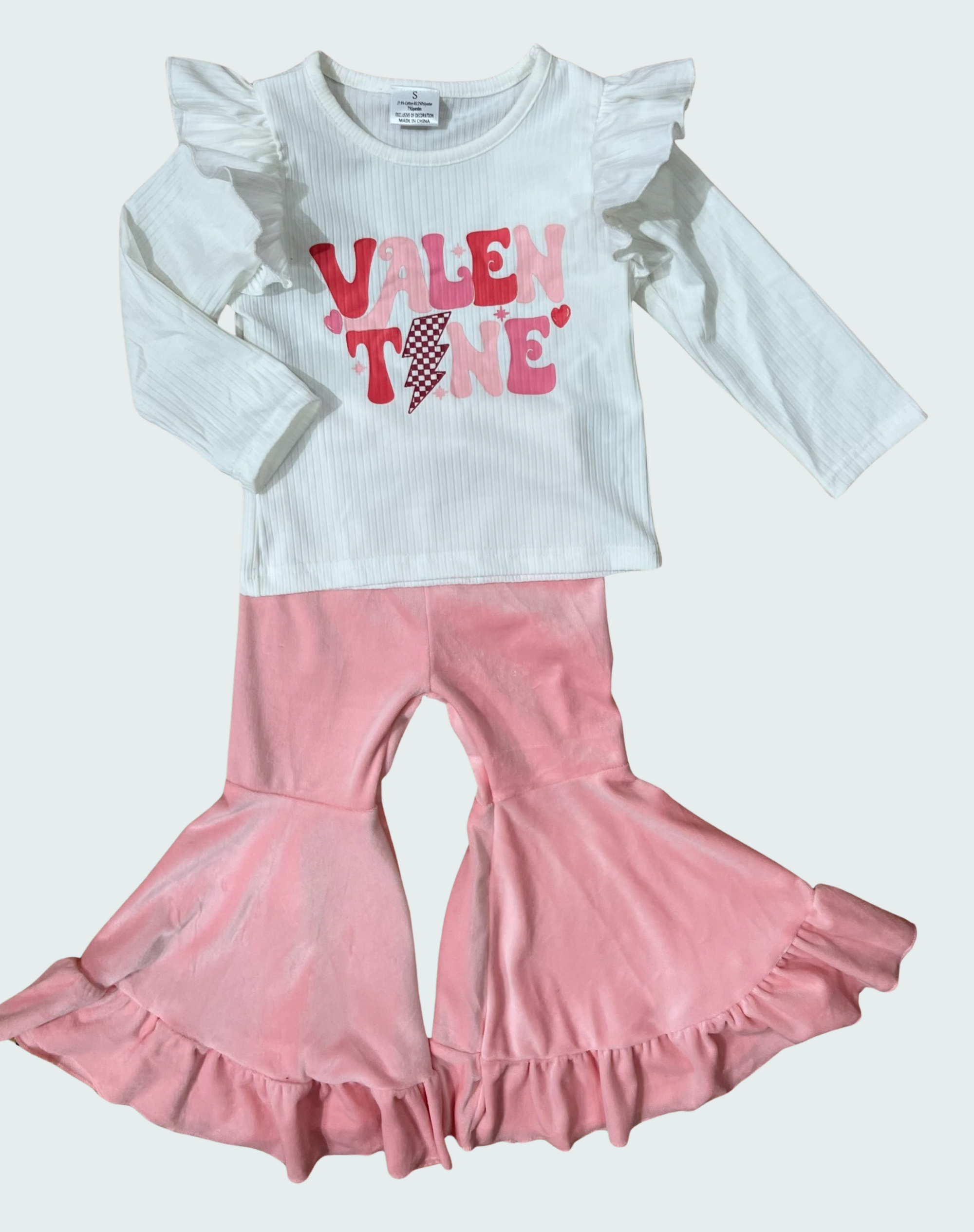 Valentines Pink Velvet Bell Pant Set