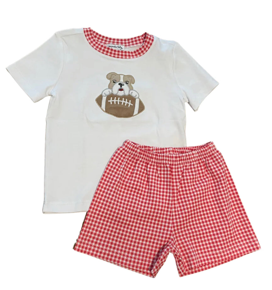 Magnolia Baby Bulldog Football Appliqué Short Set