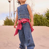 Girls Light Weight Wide Leg Adjustable Waist Jeans-Dark