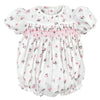 White Pink Rose Dobby Smocked Bubble