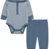 Hooded Body Suit Set-Blue Stripe