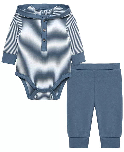 Hooded Body Suit Set-Blue Stripe