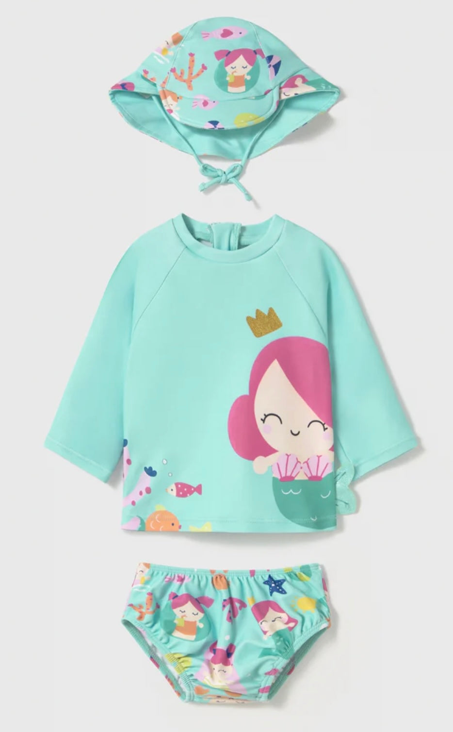 Mermaid bathing suit with hat set