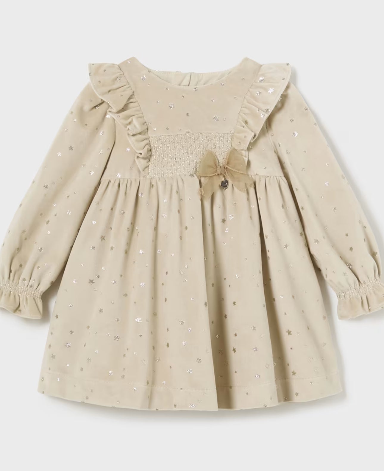 Mayoral Velvet Dress Beige w/ Gold Star