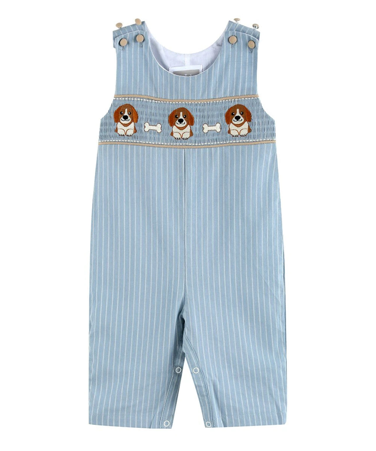 Lil Cactus Light Blue Puppy Smocked Overalls