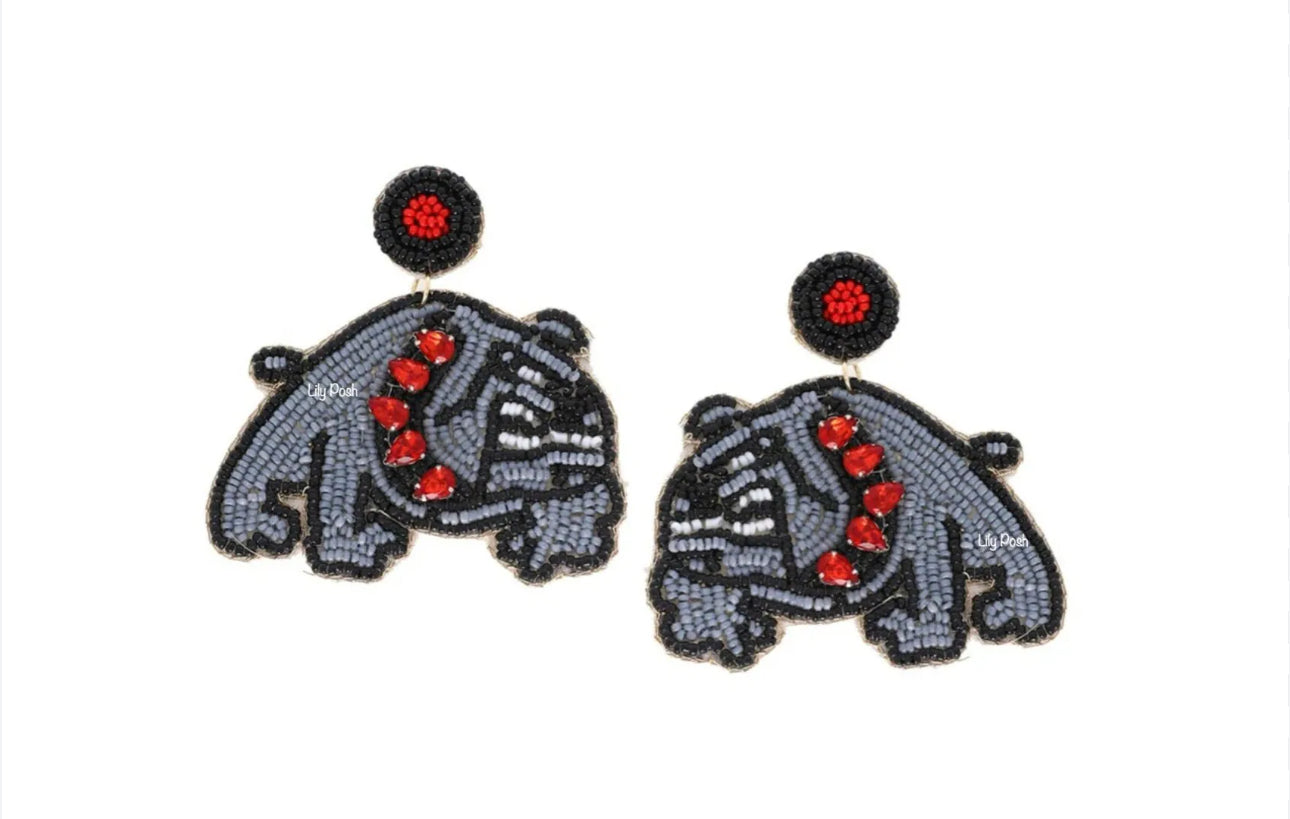 Game Day Bulldog Beaded Dangle Earrings