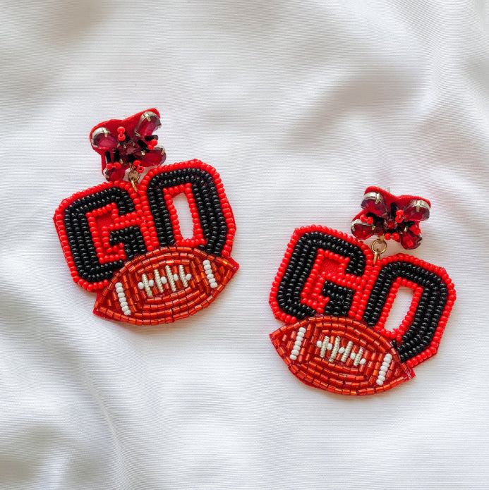 Red & Black GO Football Seeded Earrings