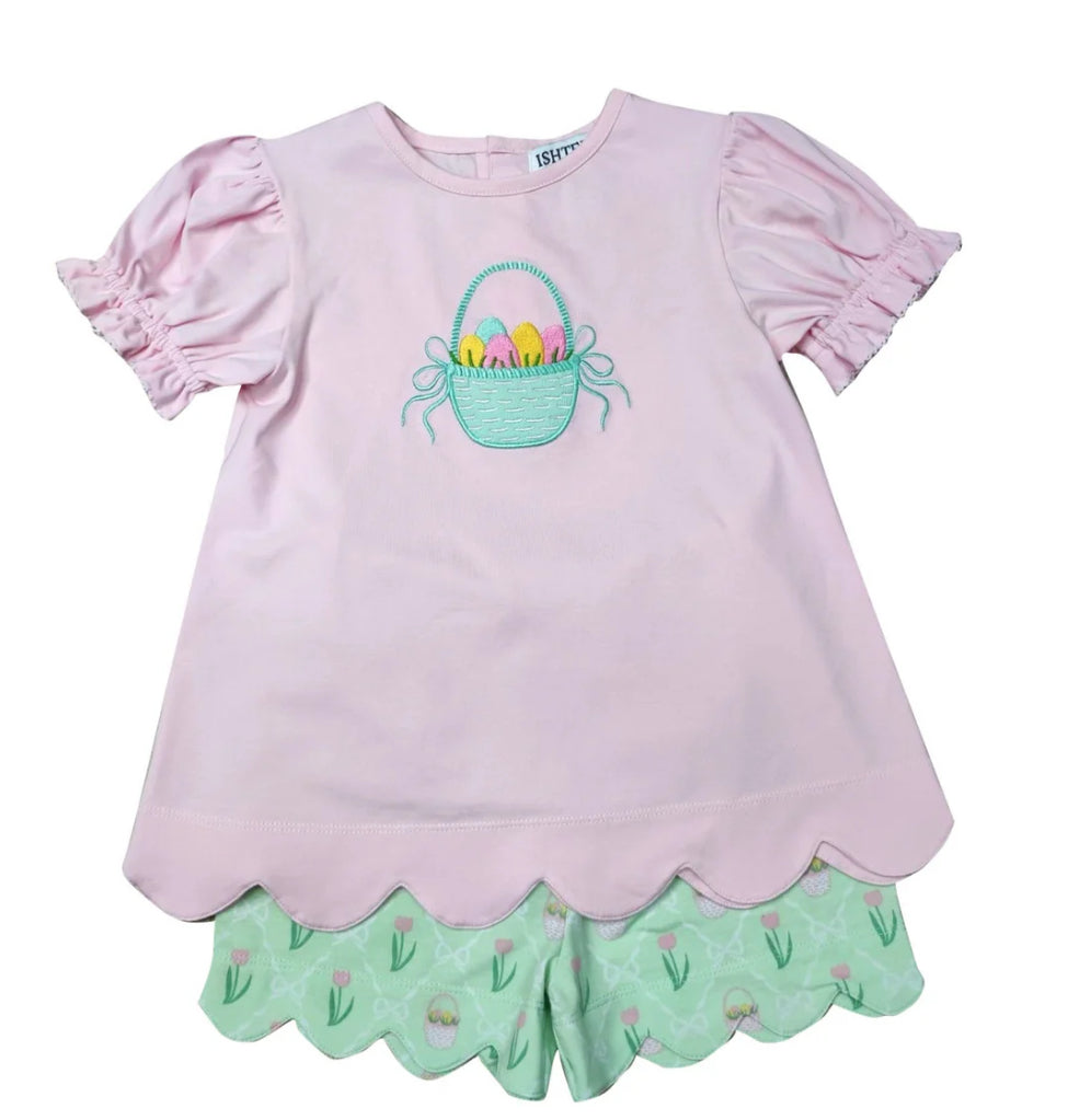 Ishtex Girls Easter Basket Scalloped Short Set