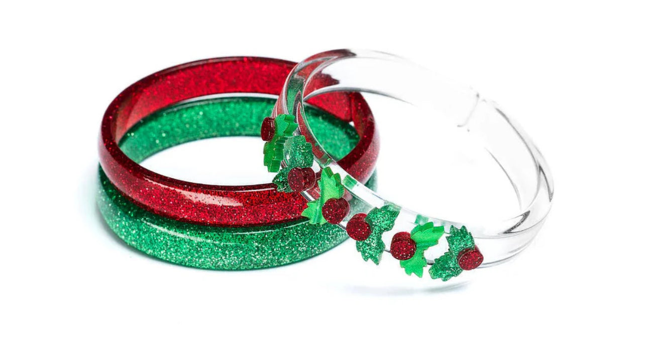 Lilies & Roses NY- Mistletoe Pearlized Glitter Green Bangles
Set