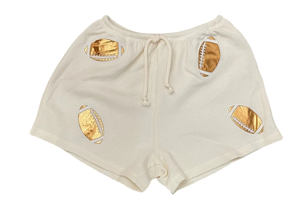 Paper Flower Game Day Applique Football Waffle Shorts