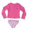 Girls' Reef Rashguard Swim Set in Fuchsia Pink Fuchsia Top and Pink Gingham Turtle Print Bottoms