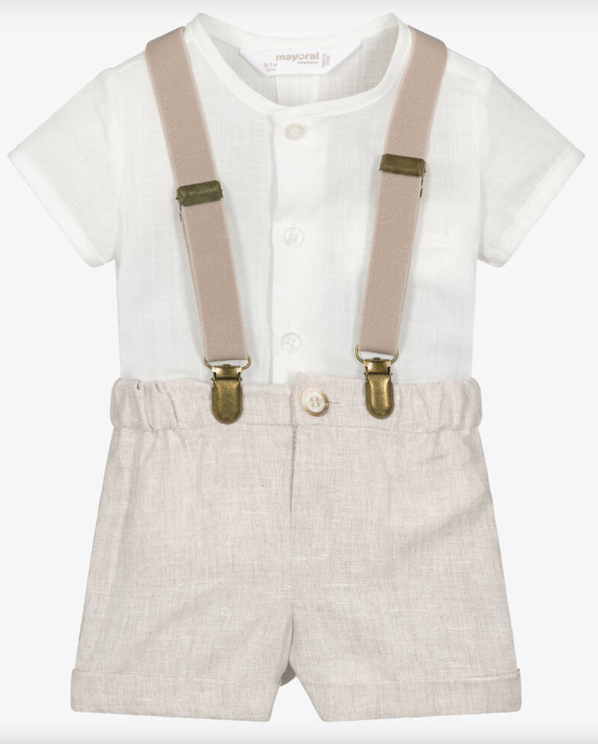 Baby Boys Cotton & Linen Short Set w/ Suspenders