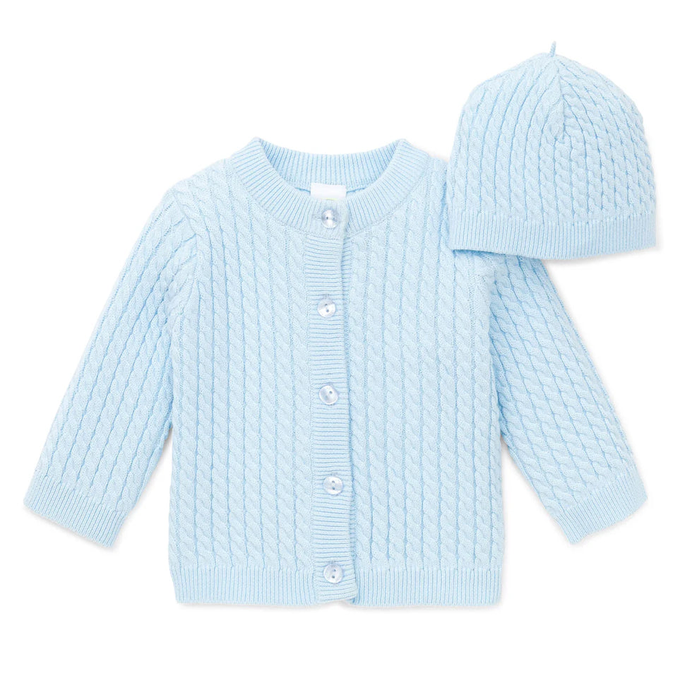 Little Me Cable Knit Sweater and Hat-Blue