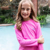 Girls' Reef Rashguard Swim Set in Fuchsia Pink Fuchsia Top and Pink Gingham Turtle Print Bottoms
