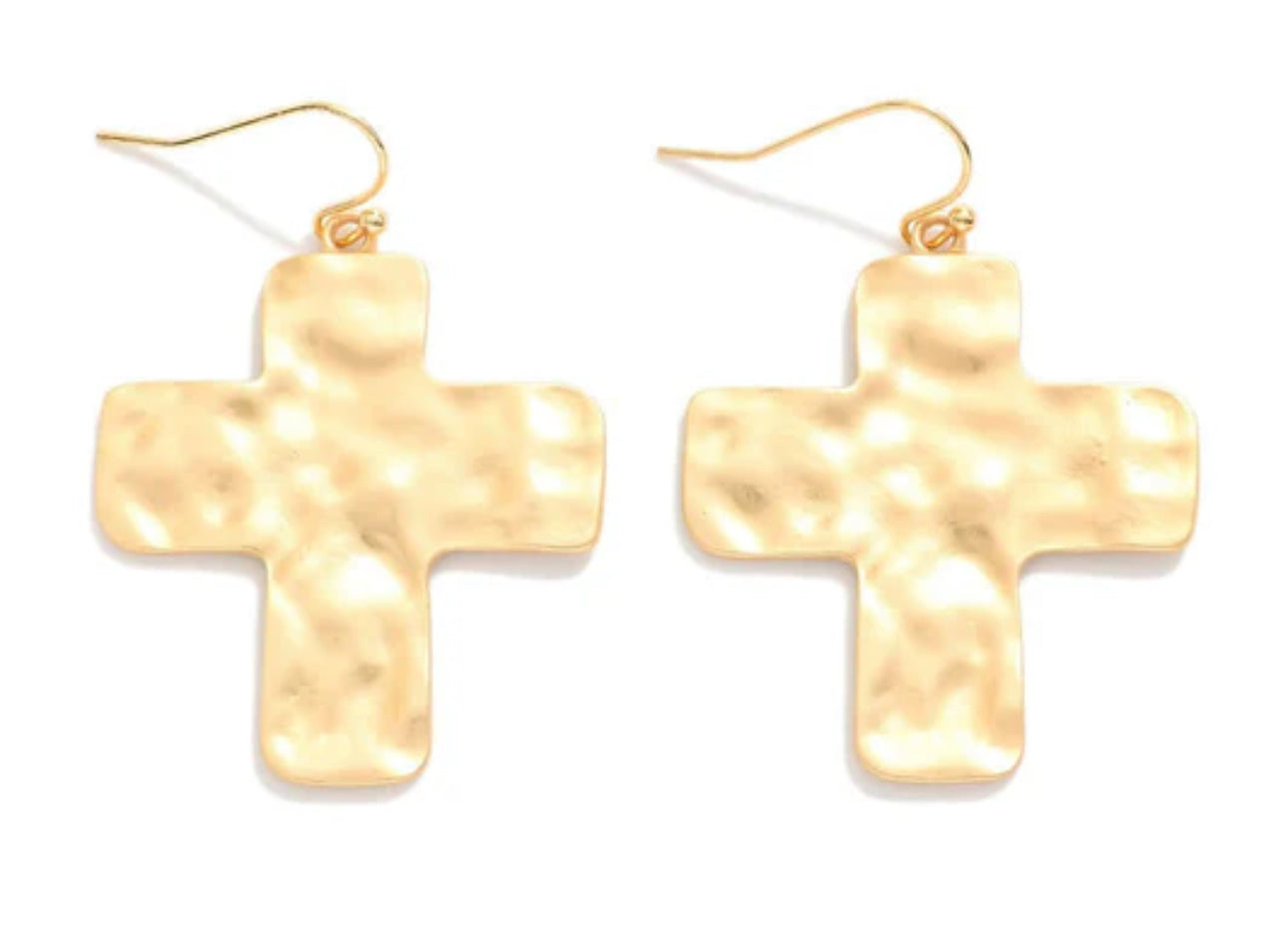 Hammered Metal Cross Drop Earrings
