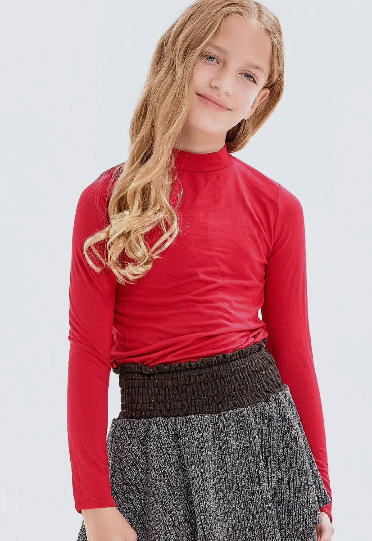 Good Girl Mock Neck Long Sleeve
Modal Knit Top-Red