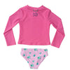 Girls' Reef Rashguard Swim Set in Fuchsia Pink Fuchsia Top and Pink Gingham Turtle Print Bottoms
