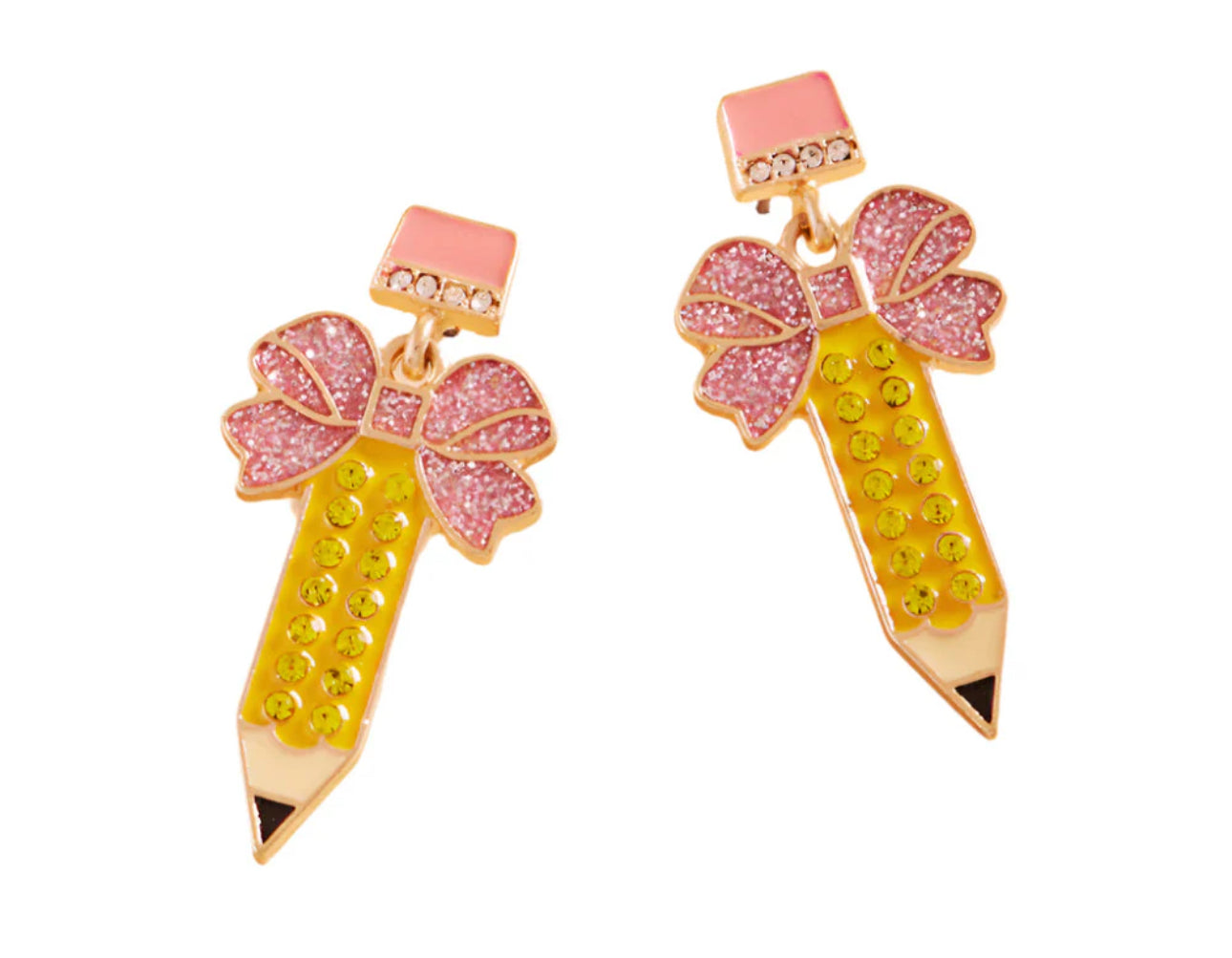 Pencil with Bow Rhinestone Earrings