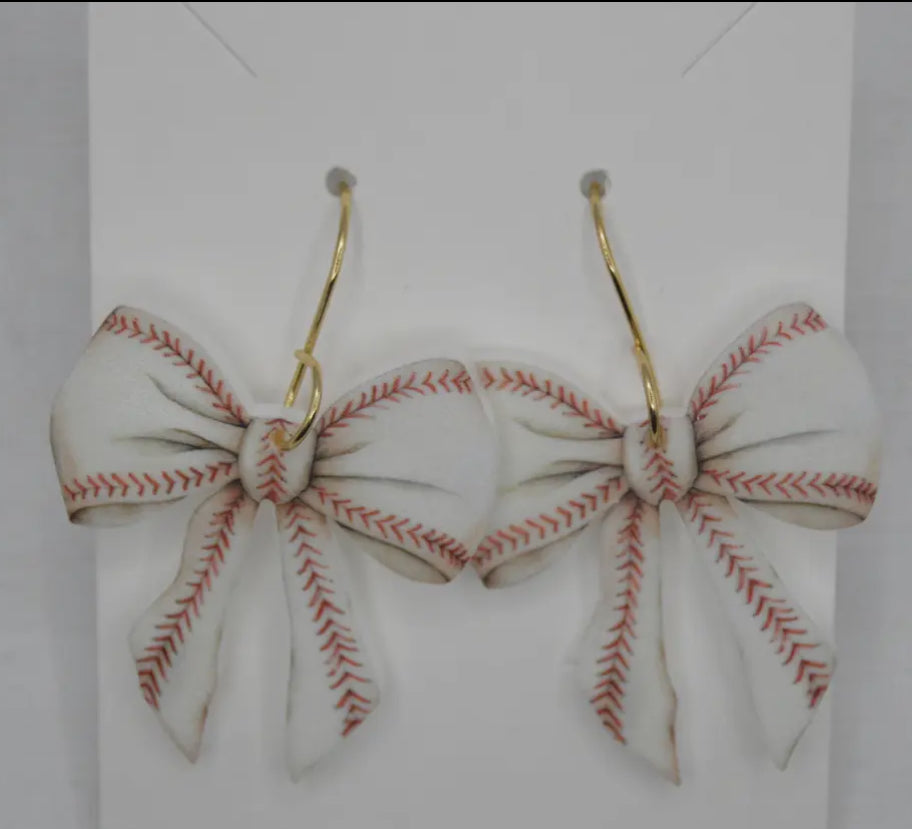 Vintage Baseball Coquette Bow Dangle Earrings