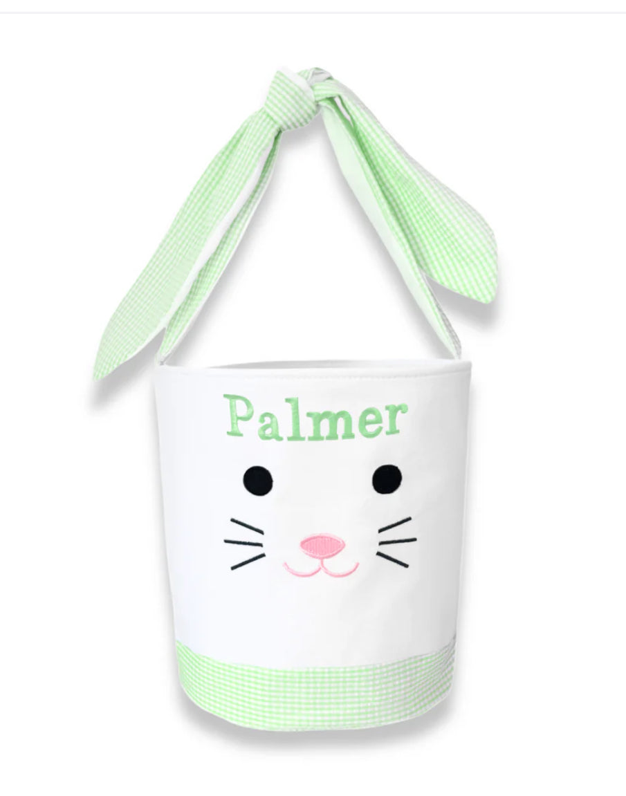 Easter Bunny Basket- Green Seersucker