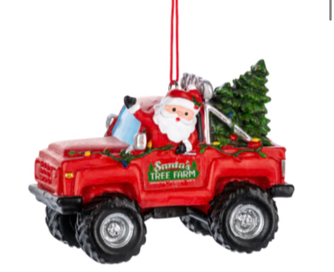 Ganz Santa In a Red Monster Truck Ornament