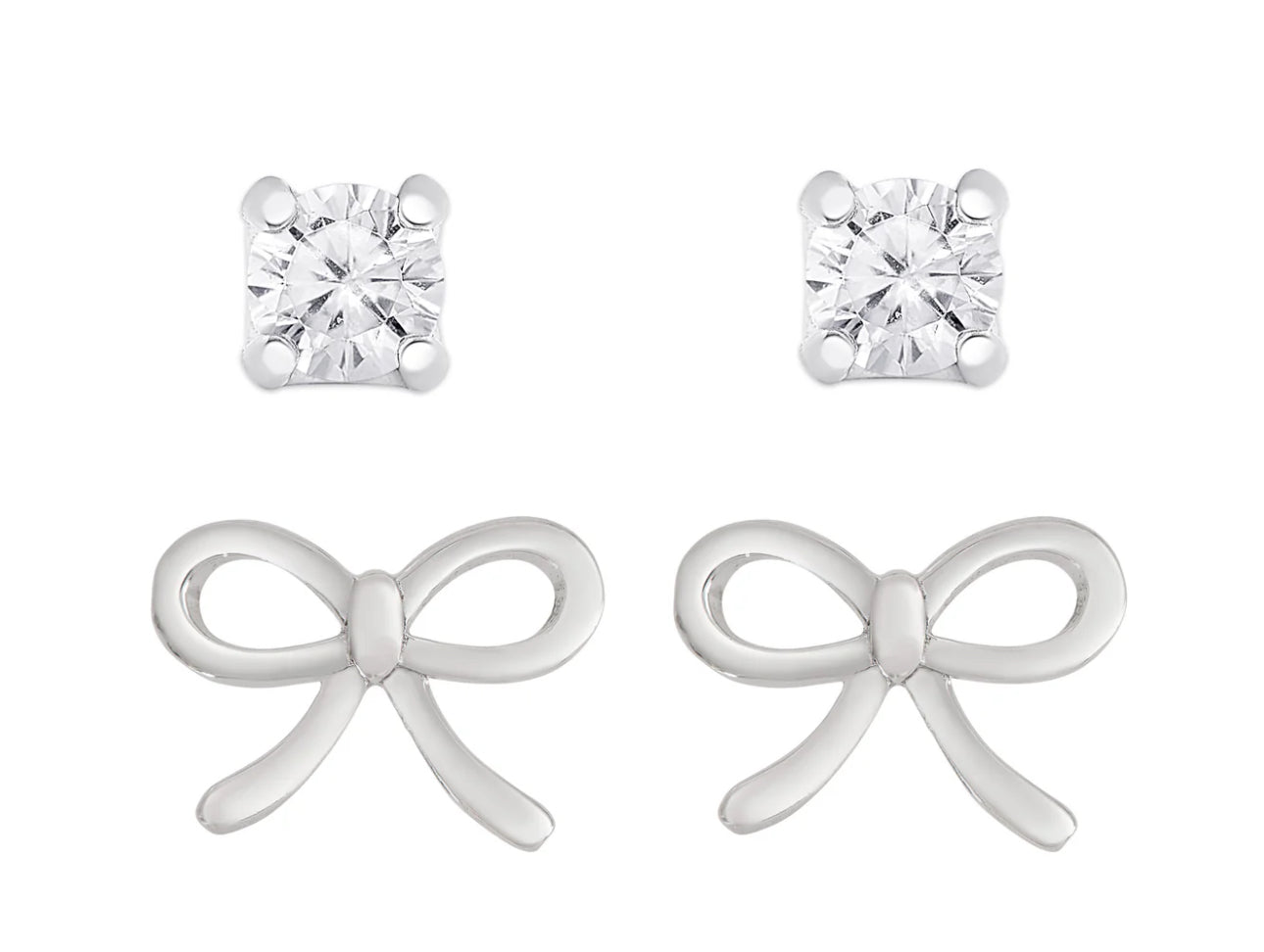 Bow and CZ Stud Set in
Sterling Silver