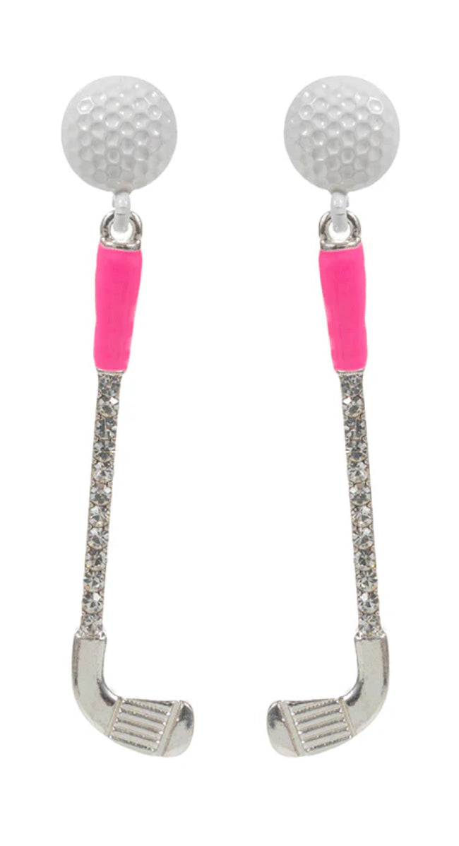 Rhinestone Embellished 2.5 inch dangle Golf Club Earring