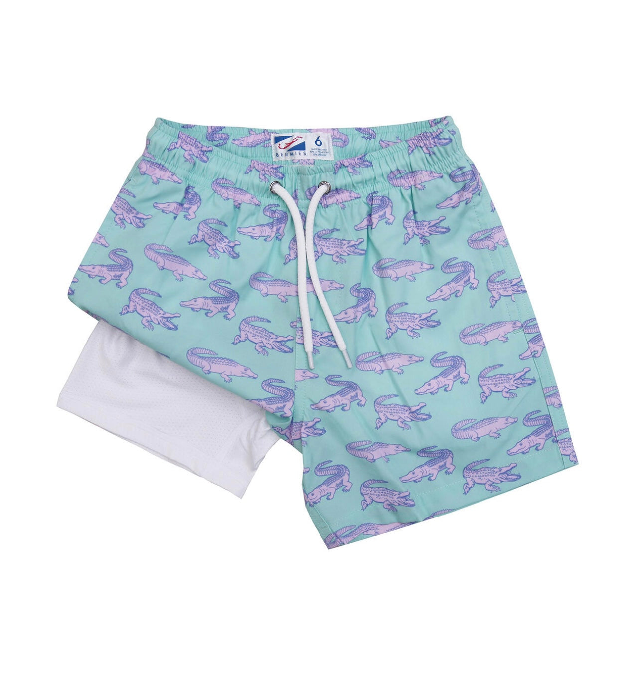 Bermies Green Crocodile Compression Lined Swim Trunks