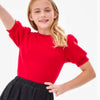 Good Girl Short Puff Sleeve Knit Sweater -Red