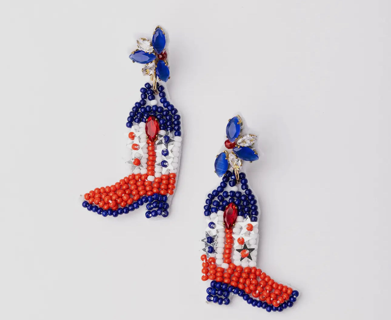 Red White & Blue Beaded Cowboy Boot Earrings