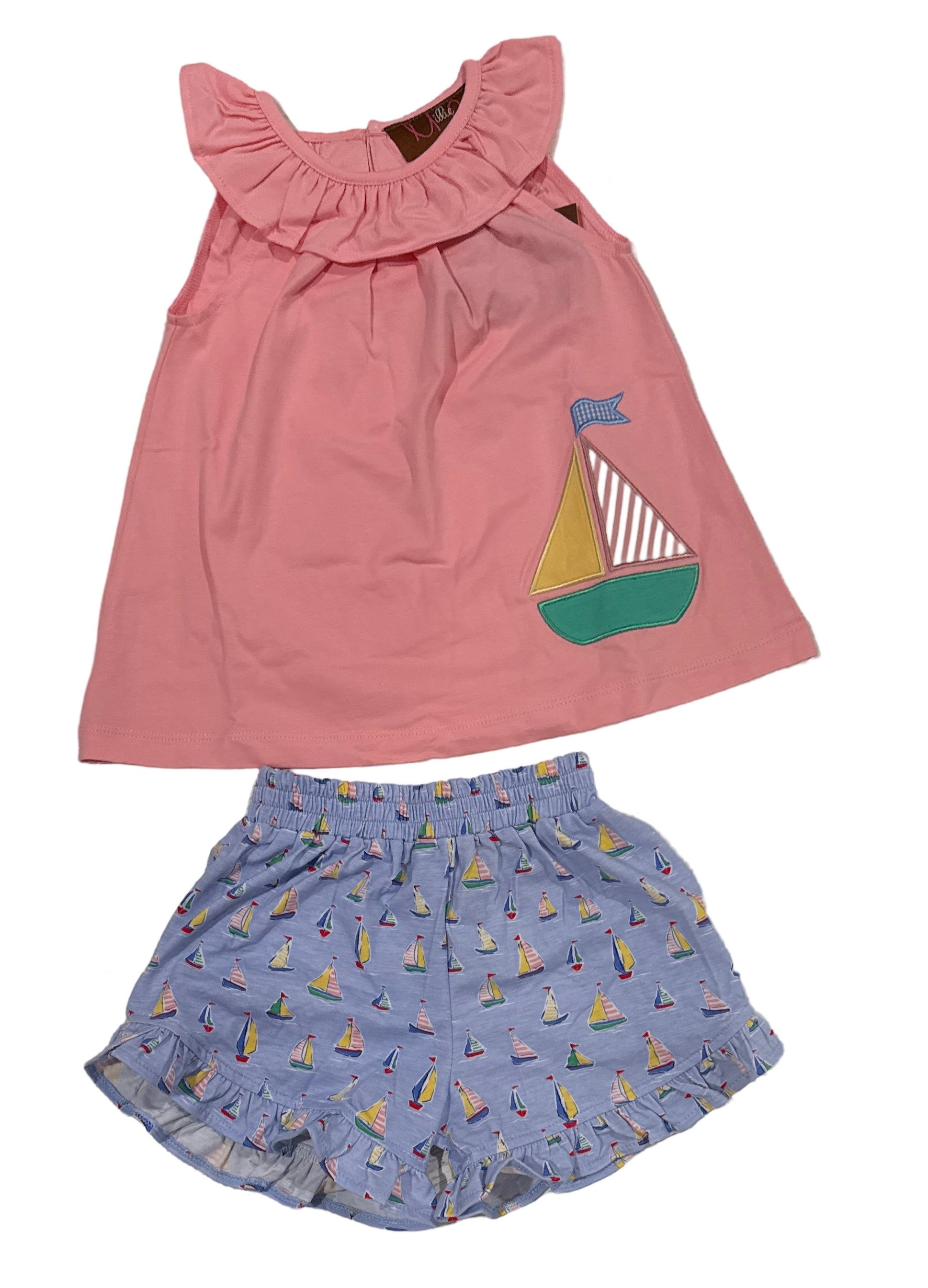 Sailing Appliqué Girls Short Set